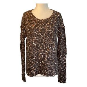 Y2K Hinge Chunky Crochet Sweater Gray Orange Open Knit Long Sleeve Crewneck‎ S